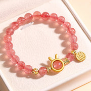 Buddha Stones Natural Strawberry Quartz Rabbit Fu Character Charm Love Bracelet