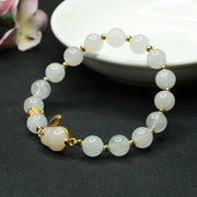 Buddha Stones Golden Silk Jade Cute Rabbit Luck Bracelet