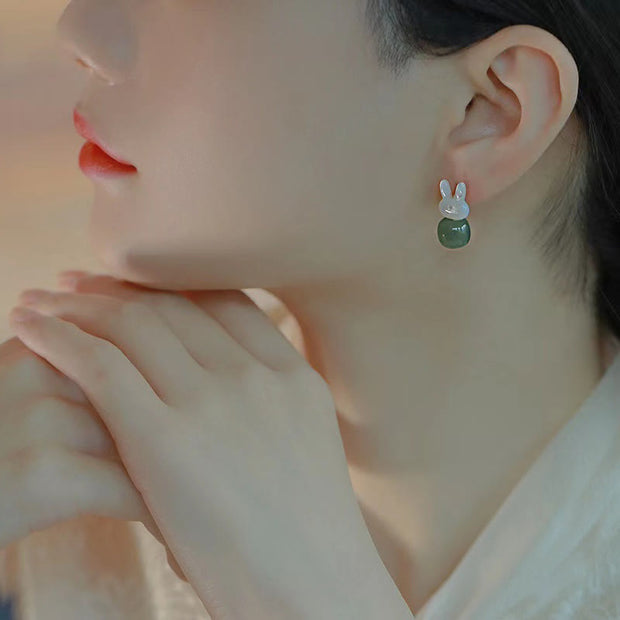 FREE Today: Luck Prosperity Tridacna Stone Cute Rabbit Hetian Jade Earrings