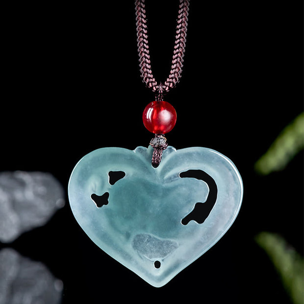 Buddha Stones Natural Jade Love Heart Rabbit Luck Necklace Pendant