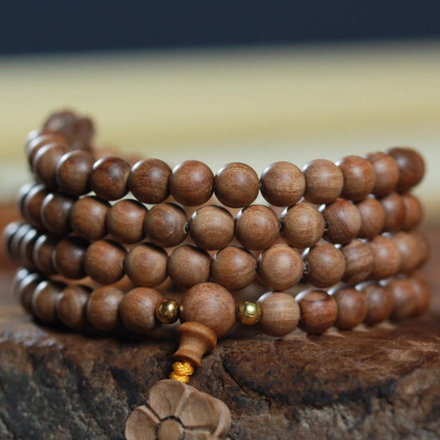 Buddha Stones Sandalwood Plum Blossom Charm Healing Mala Bracelet