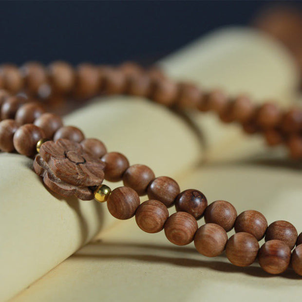 Buddha Stones Sandalwood Plum Blossom Charm Healing Mala Bracelet