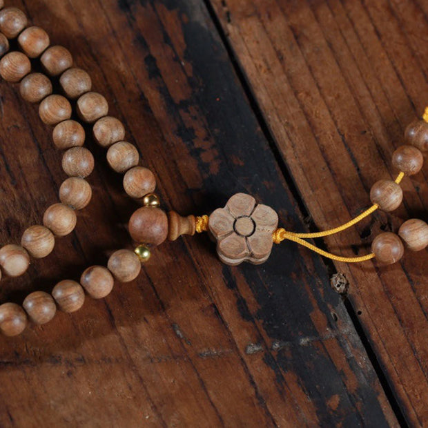 Buddha Stones Sandalwood Plum Blossom Charm Healing Mala Bracelet