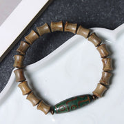 Buddha Stones Tibetan Nine-Eye Dzi Bead Green Sandalwood Peace Bracelet