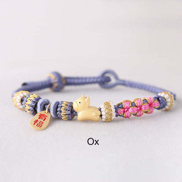 Buddha Stones Handmade Chinese Zodiac Fu Character Fortune Luck Rope Braided Bracelet