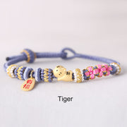 Buddha Stones Handmade Chinese Zodiac Fu Character Fortune Luck Rope Braided Bracelet