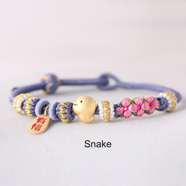 Buddha Stones Handmade Chinese Zodiac Fu Character Fortune Luck Rope Braided Bracelet