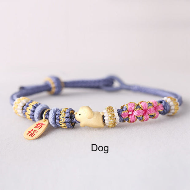 Buddha Stones Handmade Chinese Zodiac Fu Character Fortune Luck Rope Braided Bracelet