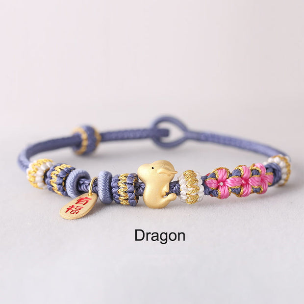 Buddha Stones Handmade Chinese Zodiac Fu Character Fortune Luck Rope Braided Bracelet