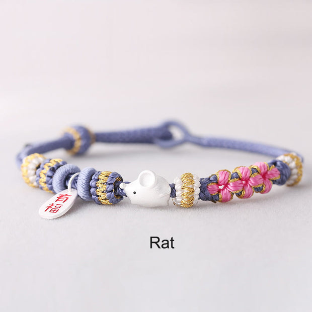 Buddha Stones Handmade Chinese Zodiac Fu Character Fortune Luck Rope Braided Bracelet