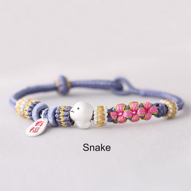 Buddha Stones Handmade Chinese Zodiac Fu Character Fortune Luck Rope Braided Bracelet