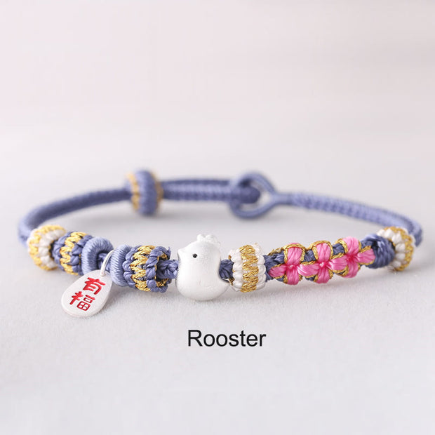 Buddha Stones Handmade Chinese Zodiac Fu Character Fortune Luck Rope Braided Bracelet