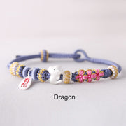 Buddha Stones Handmade Chinese Zodiac Fu Character Fortune Luck Rope Braided Bracelet