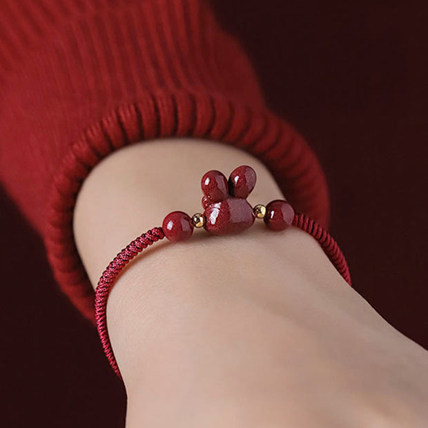 FREE Today: Luck and Blessing Handmade Cinnabar Chinese Zodiac Rabbit Red Rope Bracelet