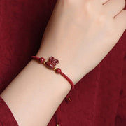 Buddha Stones Handmade Cinnabar Chinese Zodiac Rabbit Luck Red Rope Bracelet