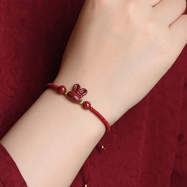 Buddha Stones Handmade Cinnabar Chinese Zodiac Rabbit Luck Red Rope Bracelet