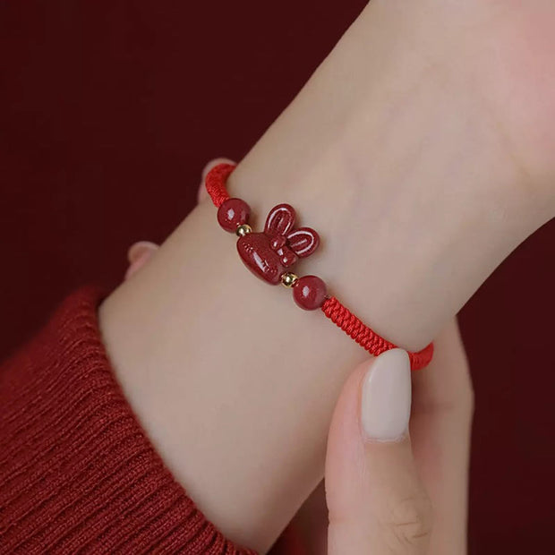 FREE Today: Luck and Blessing Handmade Cinnabar Chinese Zodiac Rabbit Red Rope Bracelet