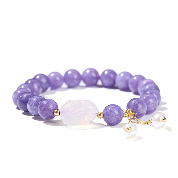 Buddha Stones Natural Purple Chalcedony Rabbit Healing Bead Bracelet