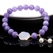 Buddha Stones Natural Purple Aquamarine Chalcedony Rabbit Healing Bead Bracelet