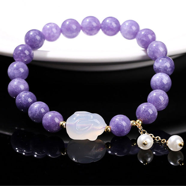 Buddha Stones Natural Purple Chalcedony Rabbit Healing Bead Bracelet