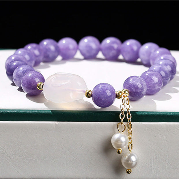 Buddha Stones Natural Purple Chalcedony Rabbit Healing Bead Bracelet