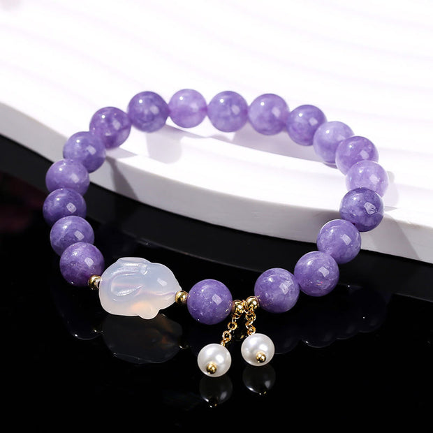 Buddha Stones Natural Purple Chalcedony Rabbit Healing Bead Bracelet