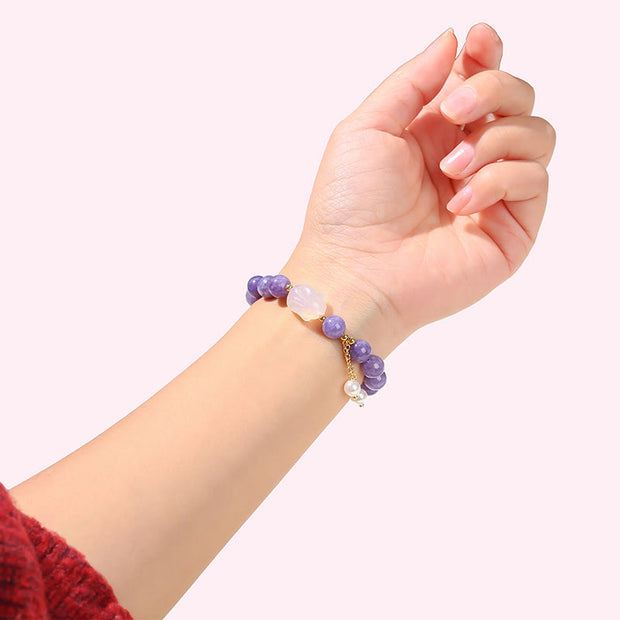 Buddha Stones Natural Purple Chalcedony Rabbit Healing Bead Bracelet