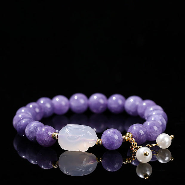 FREE Today: Positive and Harmony Natural Purple Chalcedony Rabbit Bead Bracelet