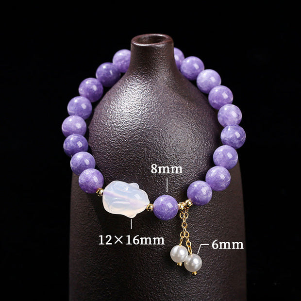 Buddha Stones Natural Purple Aquamarine Chalcedony Rabbit Healing Bead Bracelet