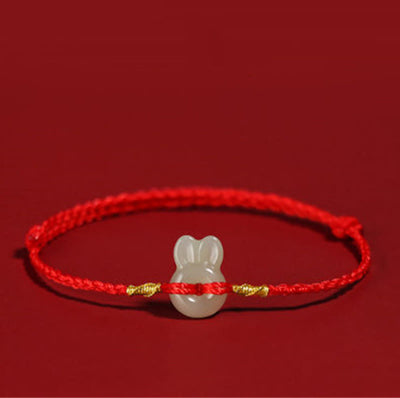 Buddha Stones Hetian Jade Cute Rabbit String Luck Bracelet