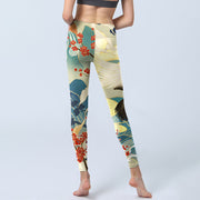 Buddha Stones Cranes Plum Blossoms Mountains Print Gym Leggings Women's Yoga Pants - image 7