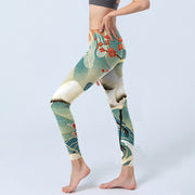 Buddha Stones Cranes Plum Blossoms Mountains Print Gym Leggings Women's Yoga Pants - image 3