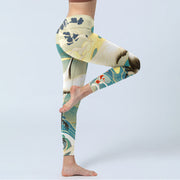 Buddha Stones Cranes Plum Blossoms Mountains Print Gym Leggings Women's Yoga Pants - image 5