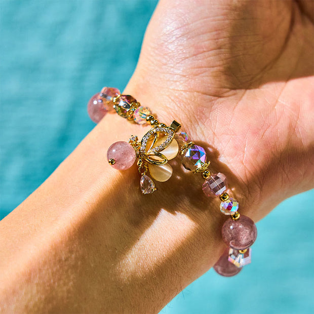 FREE Today: Love and Healing Natural Strawberry Quartz Butterfly Bracelet