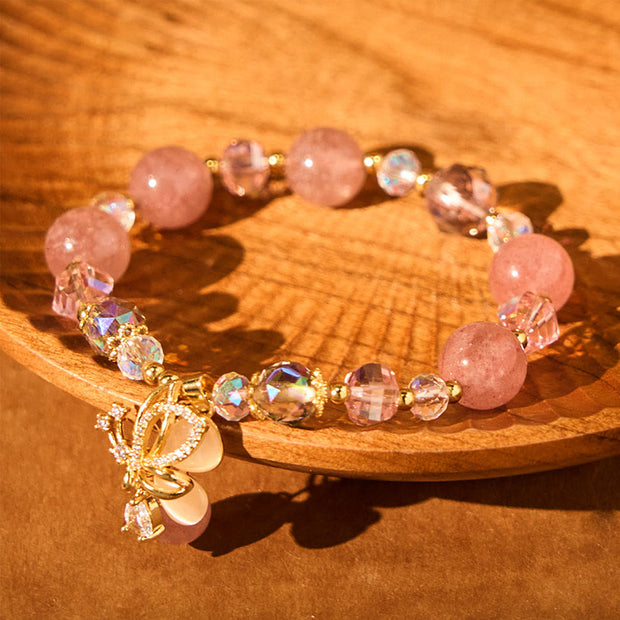 FREE Today: Love and Healing Natural Strawberry Quartz Butterfly Bracelet