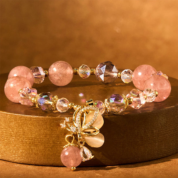 FREE Today: Love and Healing Natural Strawberry Quartz Butterfly Bracelet