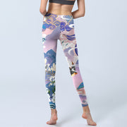 Buddha Stones Swallow Magpie Flower Mountain Auspicious Clouds Print Gym Leggings Women's Yoga Pants