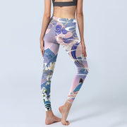 Buddha Stones Swallow Magpie Flower Mountain Auspicious Clouds Print Gym Leggings Women's Yoga Pants - image 4