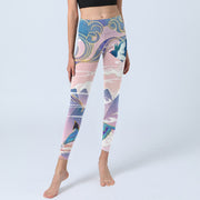 Buddha Stones Swallow Magpie Flower Mountain Auspicious Clouds Print Gym Leggings Women's Yoga Pants