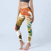 Buddha Stones Red-crowned Crane Auspicious Clouds Pine Tree Print Gym Leggings Women's Yoga Pants - IndianRed - US18，UK/AU22，EU50 (4XL) - image 1