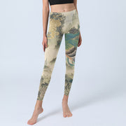 Buddha Stones Peacock Auspicious Clouds Mountain Flowers Print Gym Leggings Women's Yoga Pants