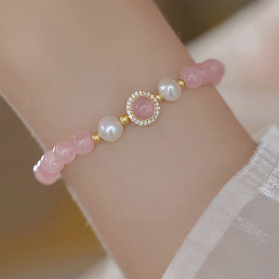 Buddha Stones Pink Crystal Pearl Warmth Bracelet