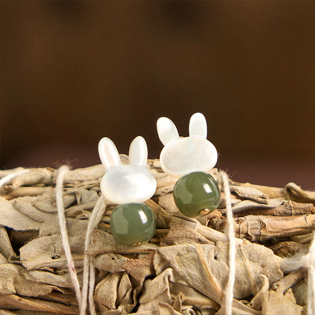 FREE Today: Luck Prosperity Tridacna Stone Cute Rabbit Hetian Jade Earrings