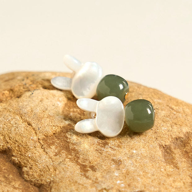 FREE Today: Luck Prosperity Tridacna Stone Cute Rabbit Hetian Jade Earrings