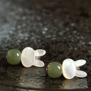 Buddha Stones Tridacna Stone Cute Rabbit Hetian Jade Luck Earrings