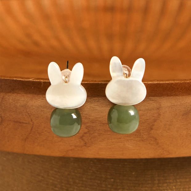 FREE Today: Luck Prosperity Tridacna Stone Cute Rabbit Hetian Jade Earrings