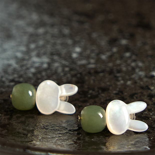 FREE Today: Luck Prosperity Tridacna Stone Cute Rabbit Hetian Jade Earrings