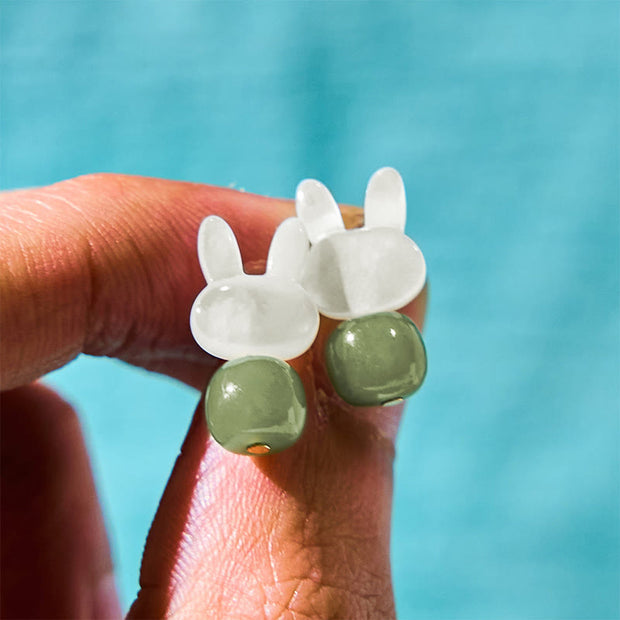 FREE Today: Luck Prosperity Tridacna Stone Cute Rabbit Hetian Jade Earrings