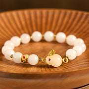 Buddha Stones Golden Silk Jade Cute Rabbit Luck Bracelet