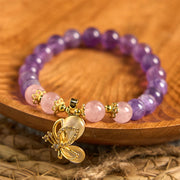 Buddha Stones Natural Amethyst Strawberry Quartz Crystal Healing Butterfly Charm Bracelet